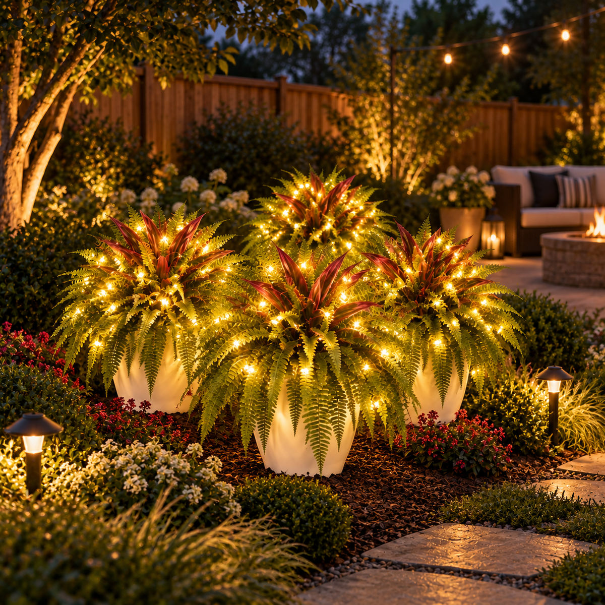 🔥Lighted Artificial Fern and Red Dracaena Decorative Plant– 🌿 Zero Watering, Zero Maintenance