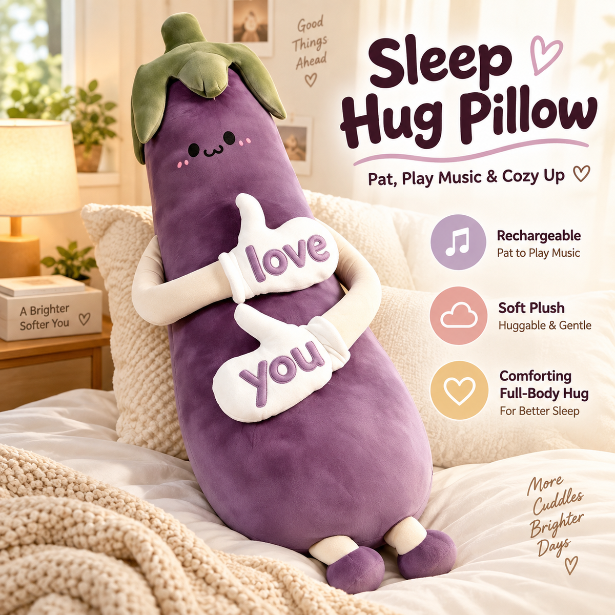 Rechargeable Sleep Hug Pillow – Pat-to-Play Music Cuddle Body Pillow