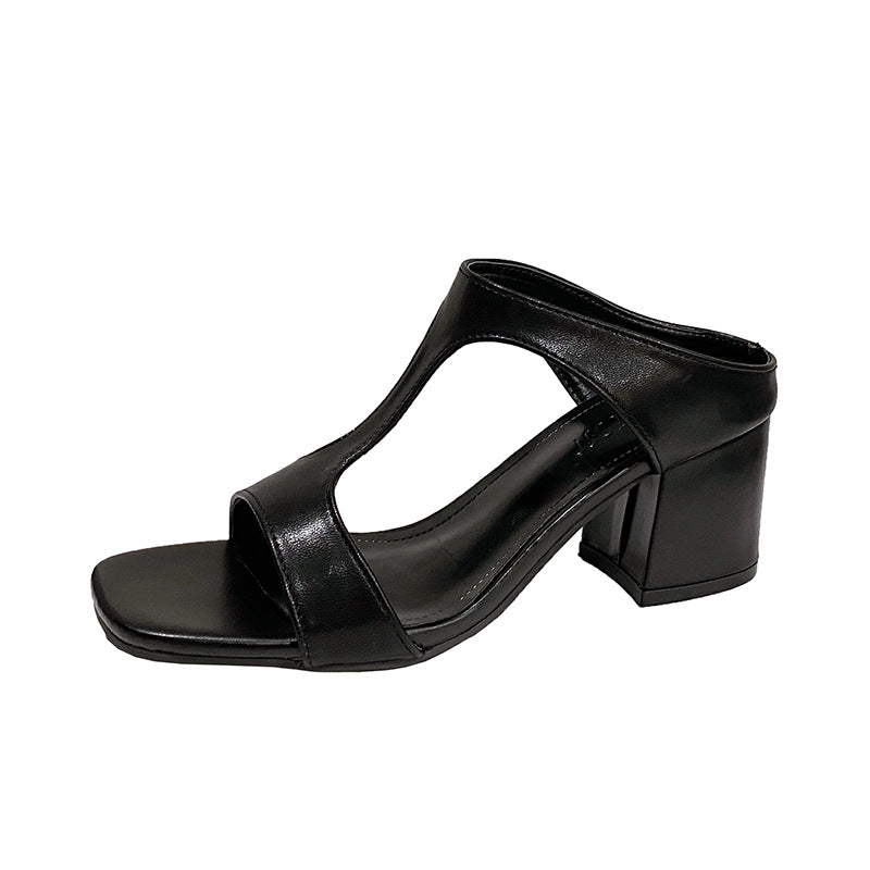 Women's Chunky Heel Classic Leather Sandals