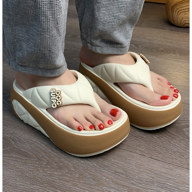 Women's Casual Color-Block Flip-Flops with Soft, Thick Soles for Home Wear