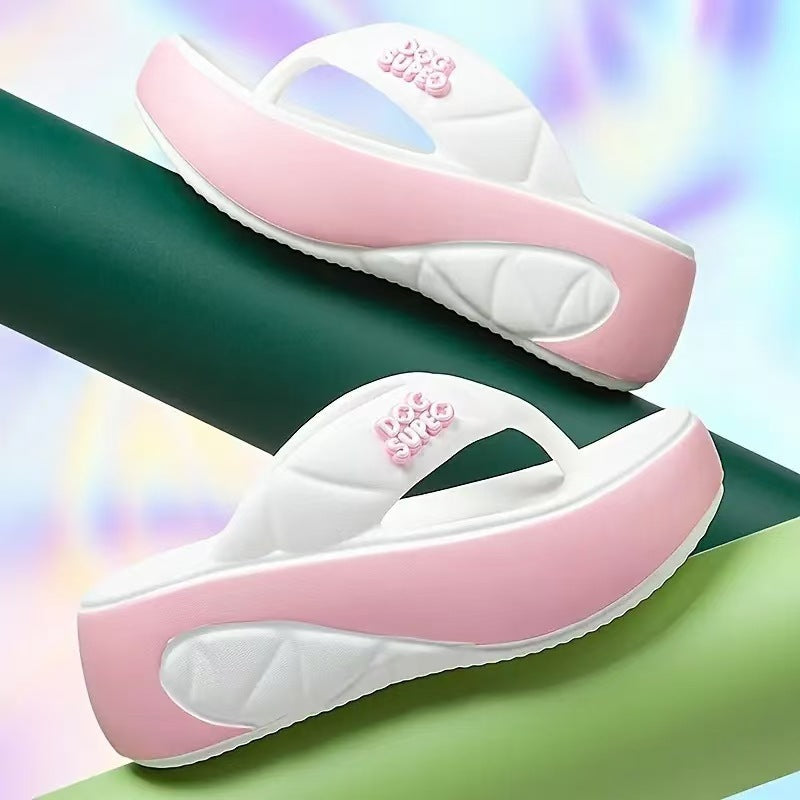 Women's Casual Color-Block Flip-Flops with Soft, Thick Soles for Home Wear