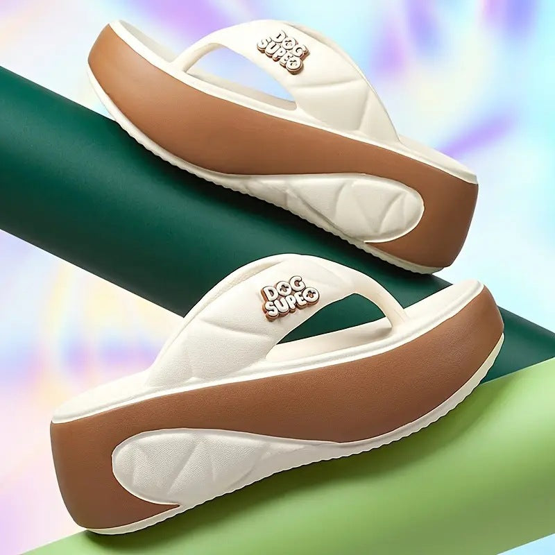 Women's Casual Color-Block Flip-Flops with Soft, Thick Soles for Home Wear