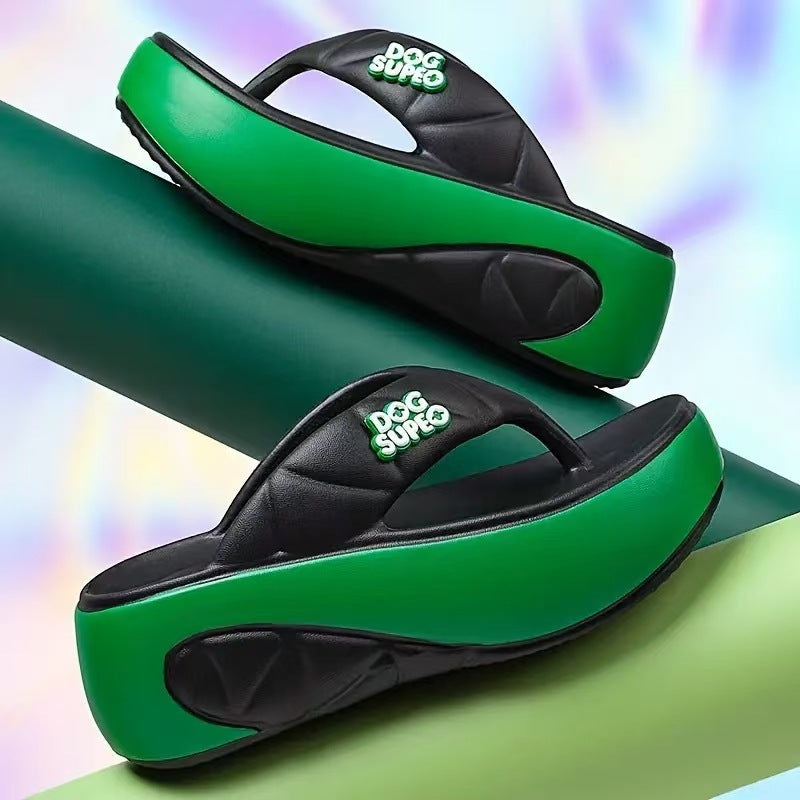 Women's Casual Color-Block Flip-Flops with Soft, Thick Soles for Home Wear